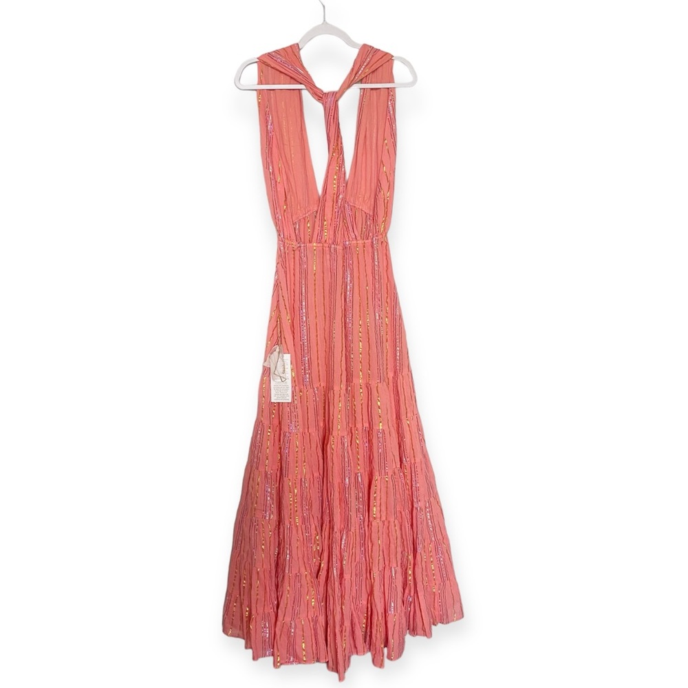 SUNDRESS Suzie Maxi Dress Sao Paolo Rainbow Metallic Stripe Bright Pink XL NWT - Picture 10 of 13